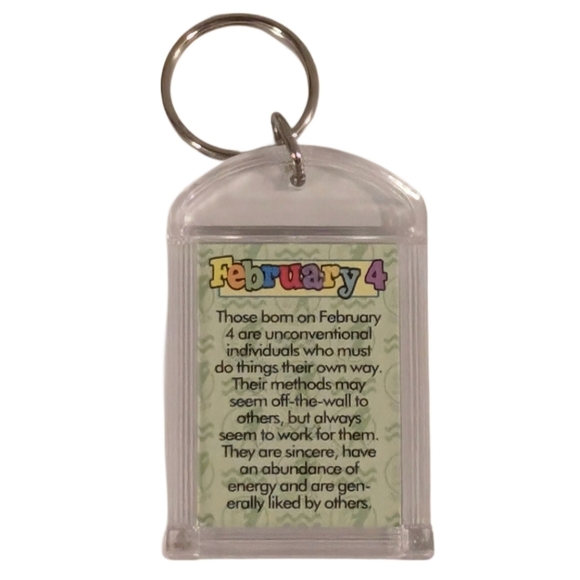 ๐ 3/$15 - Vtg February 4th Birthday Keychain Key Ring - Picture 1 of 5